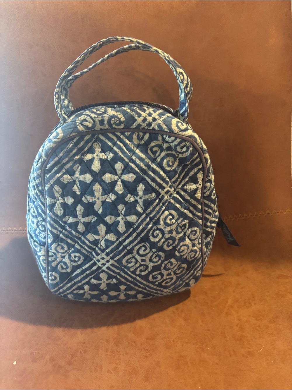 Vintage Vera Bradley Blue and White Quilted Top-Handle Cosmetic or lunch bag
